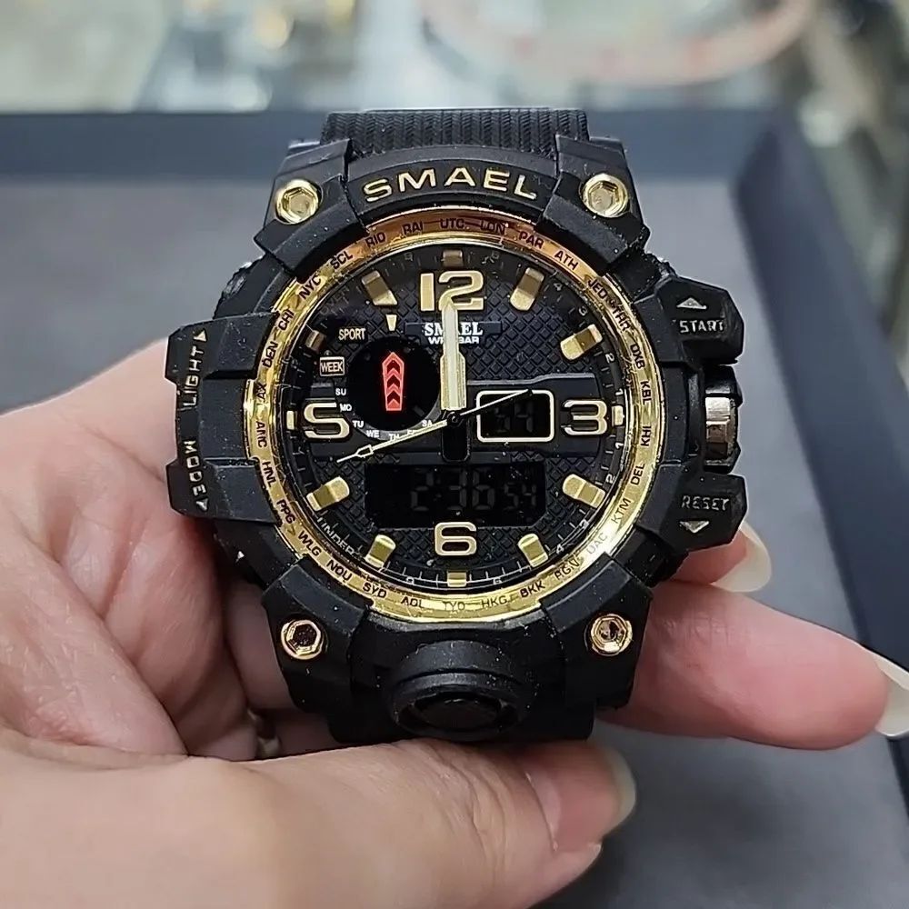 Smael Men's Black & Gold Rubber Stainless Steel Wrist Watch #1545